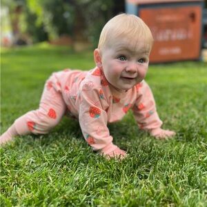 Strawberry Print Pink Baby One Piece